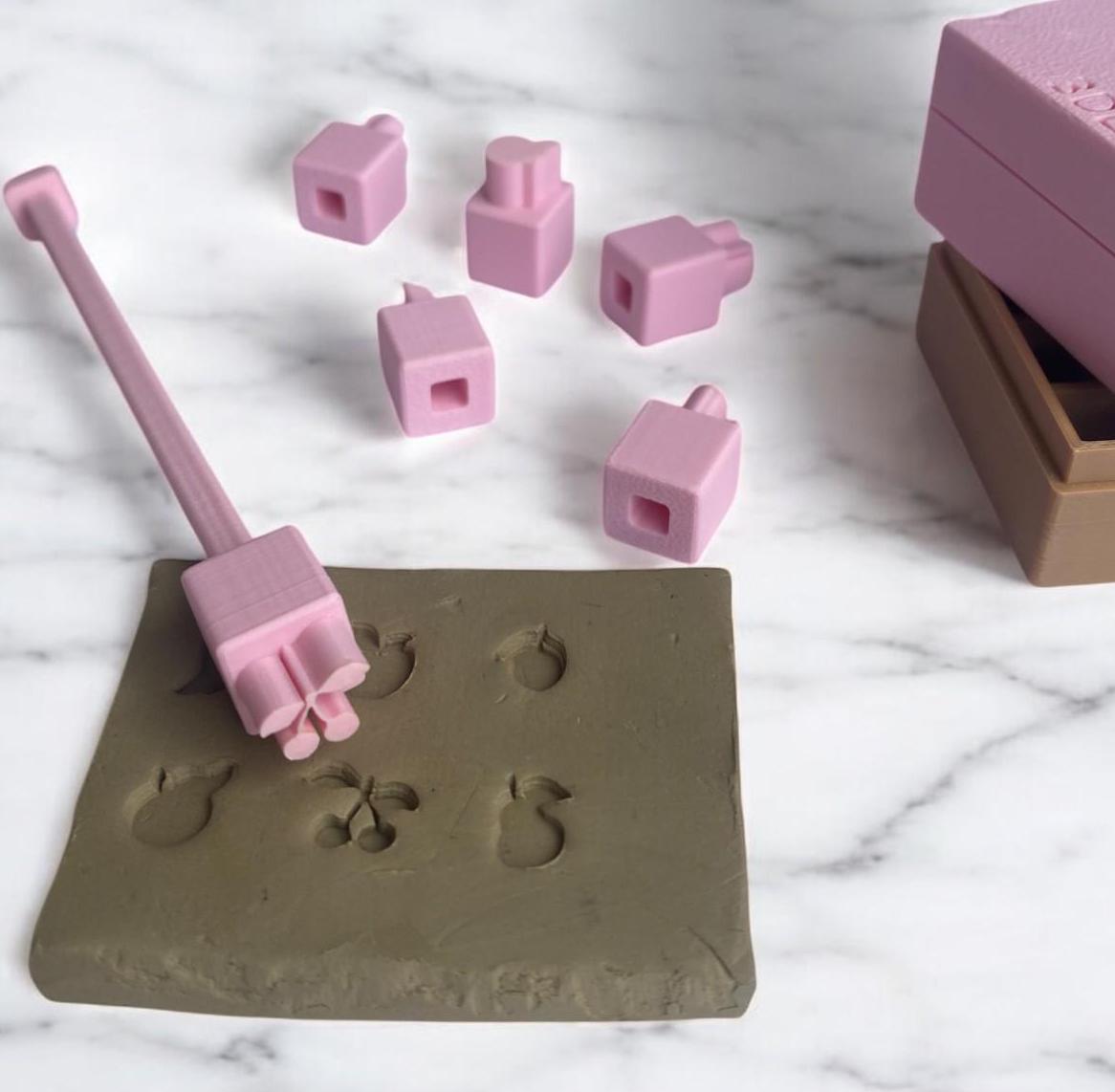 Fruit Clay Stamp Set  3D Printed Pottery Stamps for Ceramics, Soap & Clay  Includes Box  Optional Extension Handle