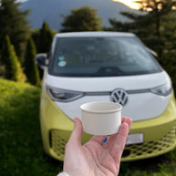 ID. Buzz cup holder insert shown with 330ml soda can, 3D printed car accessory, travel drink holder for rear tray, snug fit can stabilizer, campervan gear, handmade PLA insert by 3DLabCS, sustainable vanlife solution